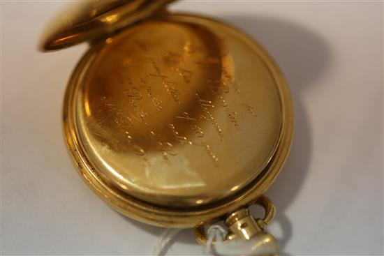 A George V 18ct. gold keyless half hunter pocket watch,